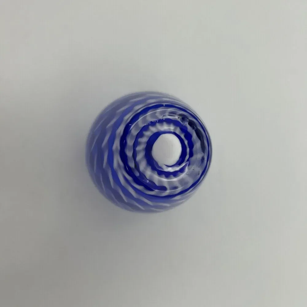Art Glass Hand Blown White Cased Murano Style Bud Vase Blue White 4